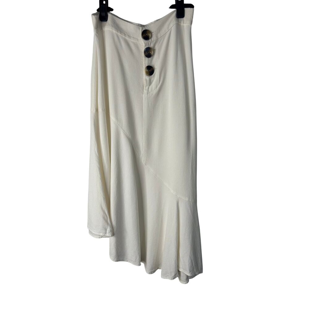 Zara Asymmetrical Button Front Midi Skirt Size S Cream Linen Blend Flared Midi
